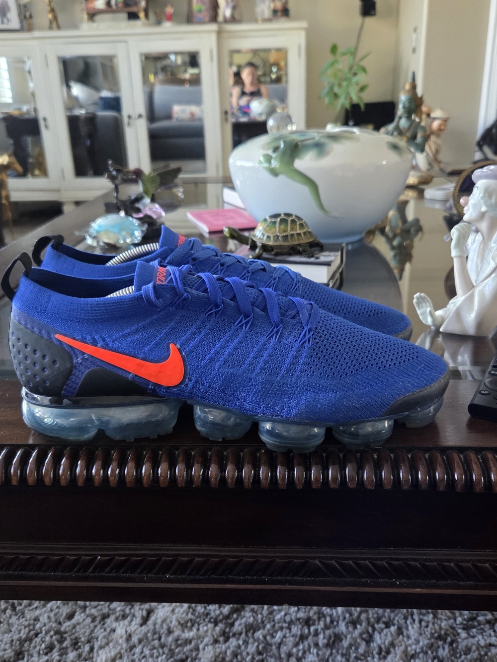 Nike Men’s VaporMax Flyknit — Royal Blue with Bright Orange Swoosh